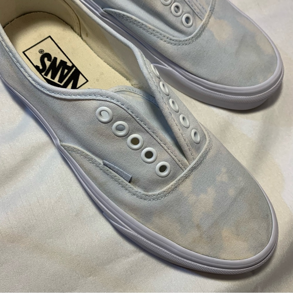 Vans Slip-On Sneakers in Pale Blue and White
